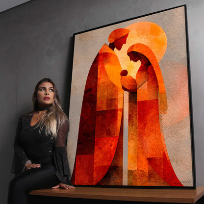 Canvas wall art with modern interpretation of a sacred scene