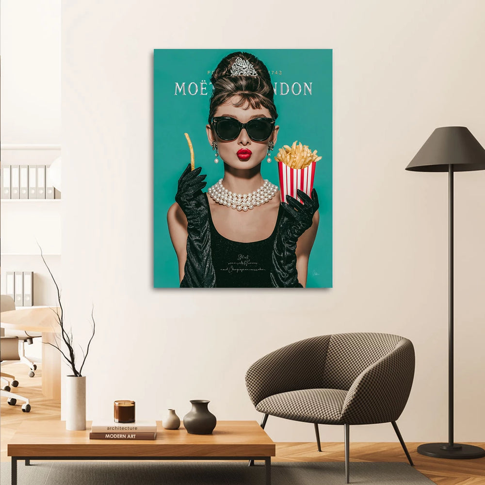 Close-up of stylized fashion portrait on canvas wall art.