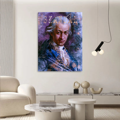 Mozart portrait on a colorful canvas suitable for modern, industrial, or eclectic interiors.