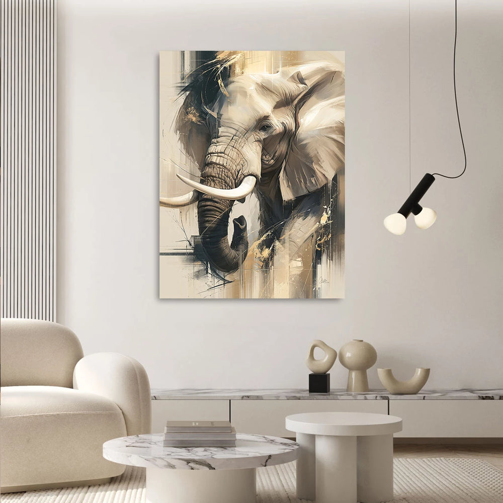 Luxurious elephant wall art in contemporary abstract style with warm neutrals
