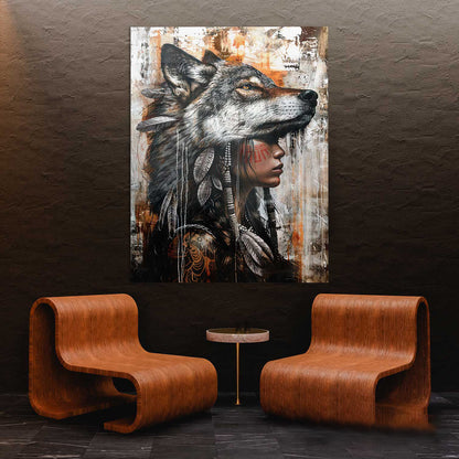 Wild Soul Woman with Wolf Headdress Art