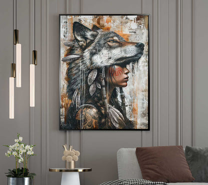 Wild Soul Woman with Wolf Headdress Art