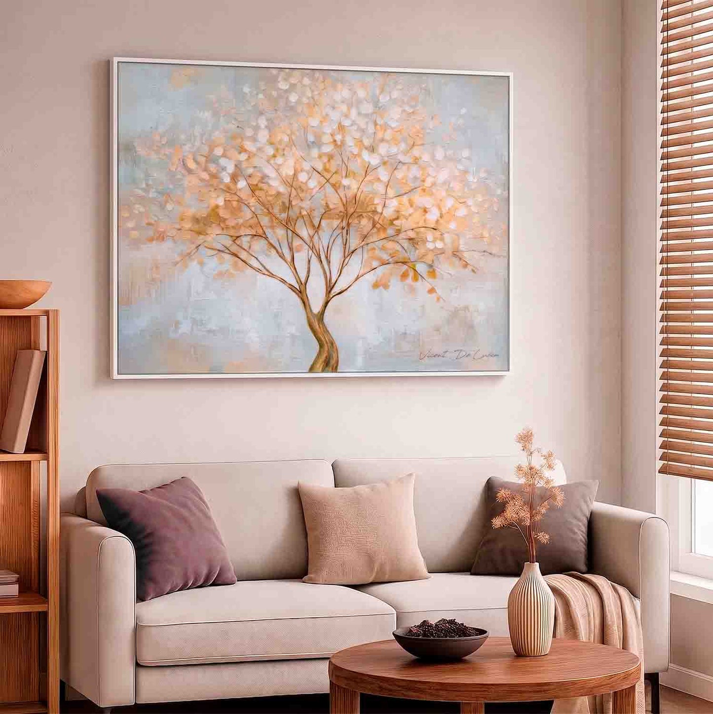 Soft blue-grey beige background highlighting the natural tree form