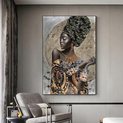 Abstract Painting of Black African Woman – Modern Wall Art for Home Decor