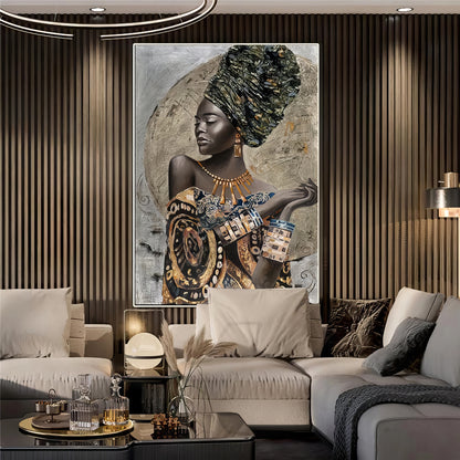 Abstract Painting of Black African Woman – Modern Wall Art for Home Decor