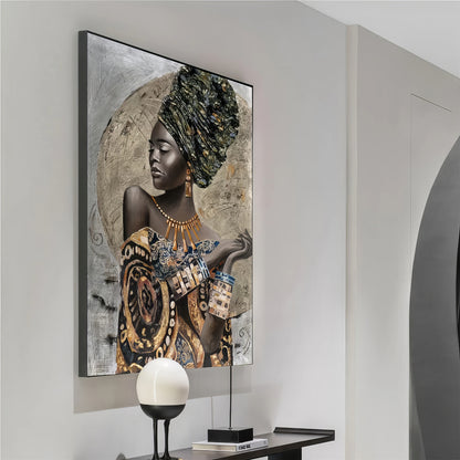 Abstract Painting of Black African Woman – Modern Wall Art for Home Decor