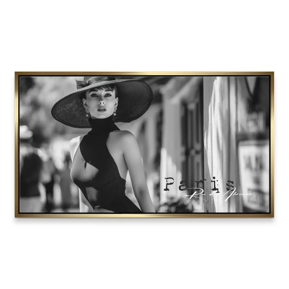 Timeless Hollywood glamour captured in a classic Parisian fashion portrait on canvas.