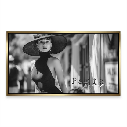 Timeless Hollywood glamour captured in a classic Parisian fashion portrait on canvas.