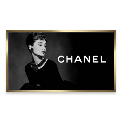 Hepburn portrait positioned on the left side of the canvas