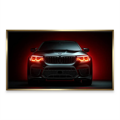 Garage or living space decor with BMW M5 canvas print in a bold, contemporary style