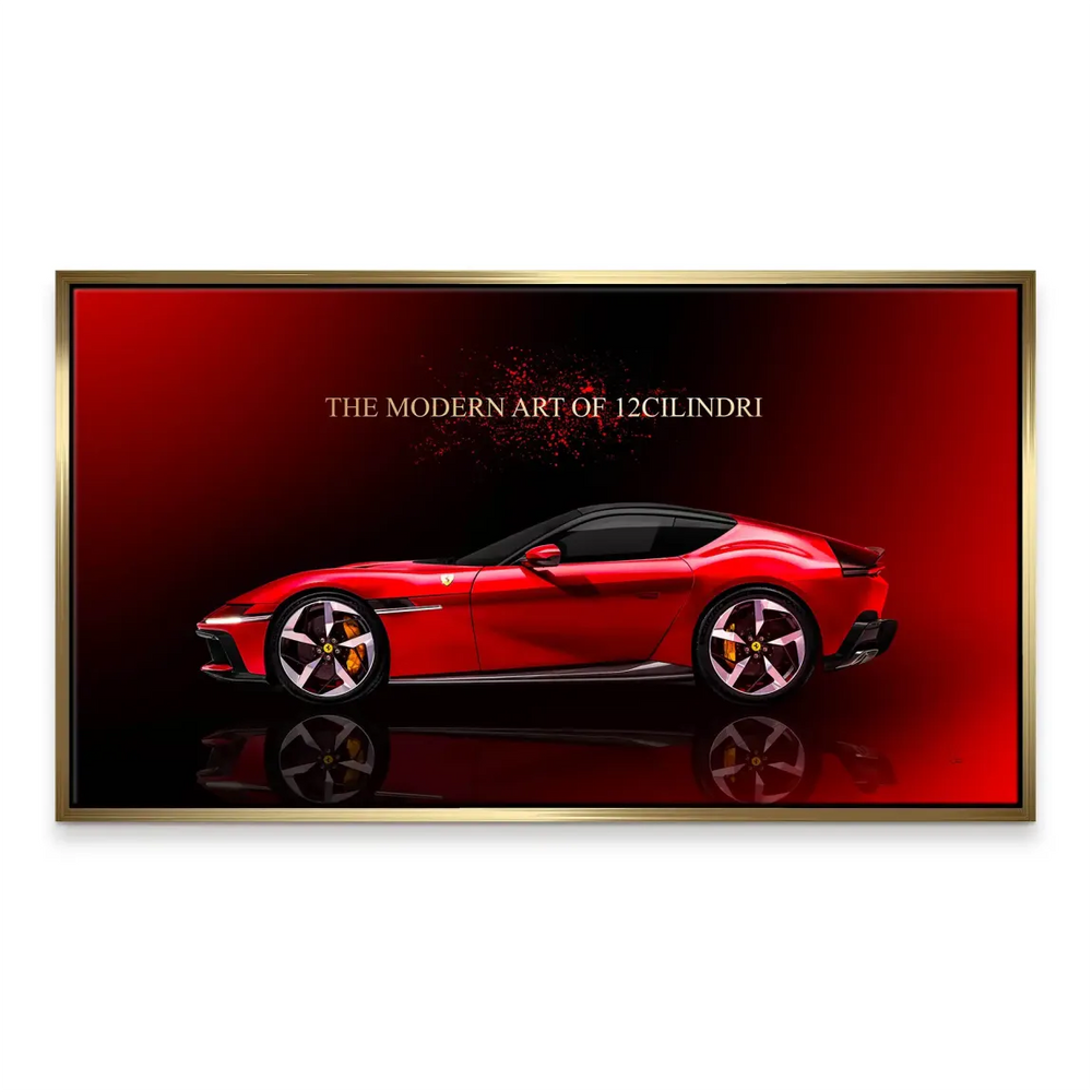 Minimalist automotive portrait of a red Ferrari against a smooth gradient backdrop.