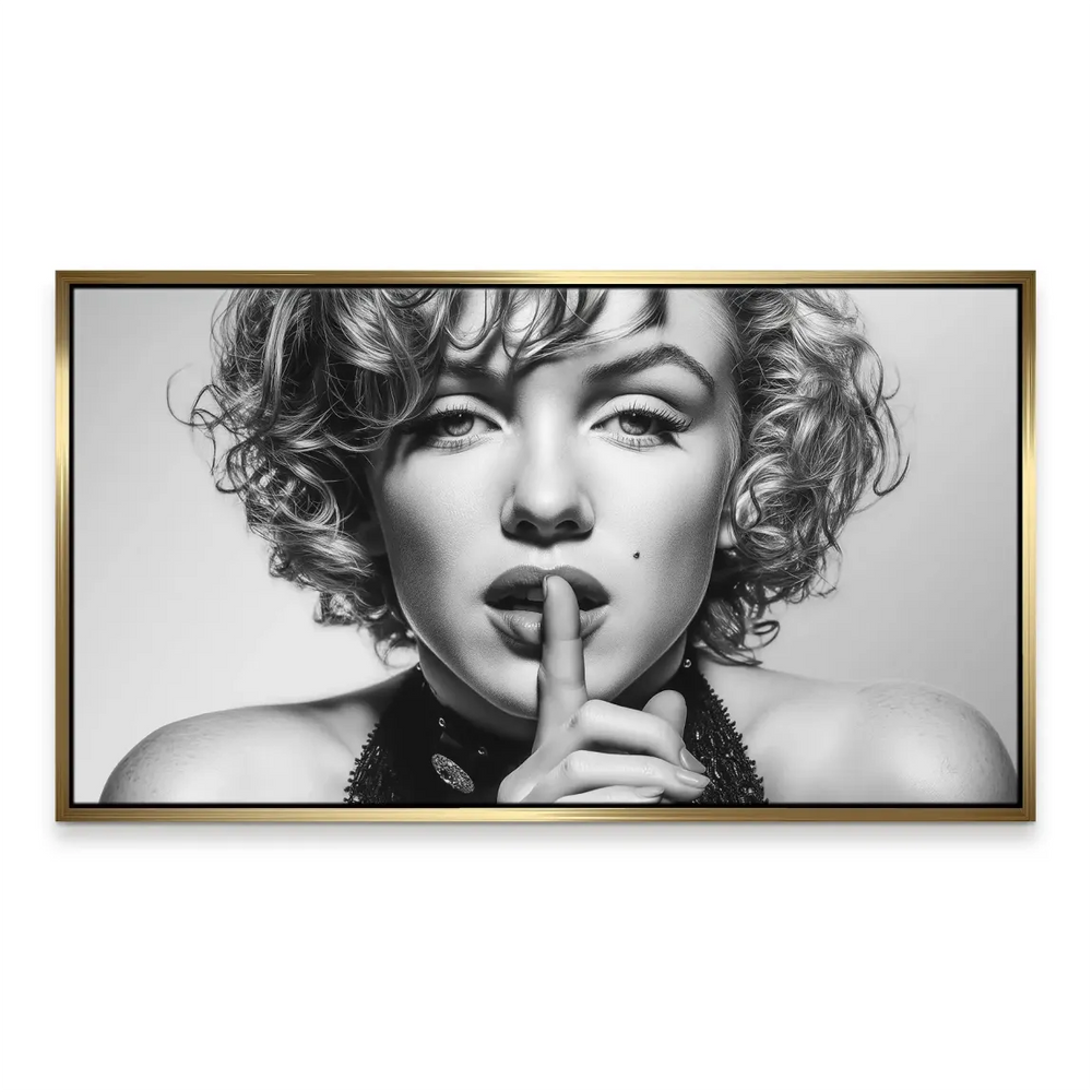 High contrast wall art highlighting eyes and lips in vintage style