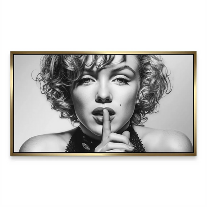 High contrast wall art highlighting eyes and lips in vintage style