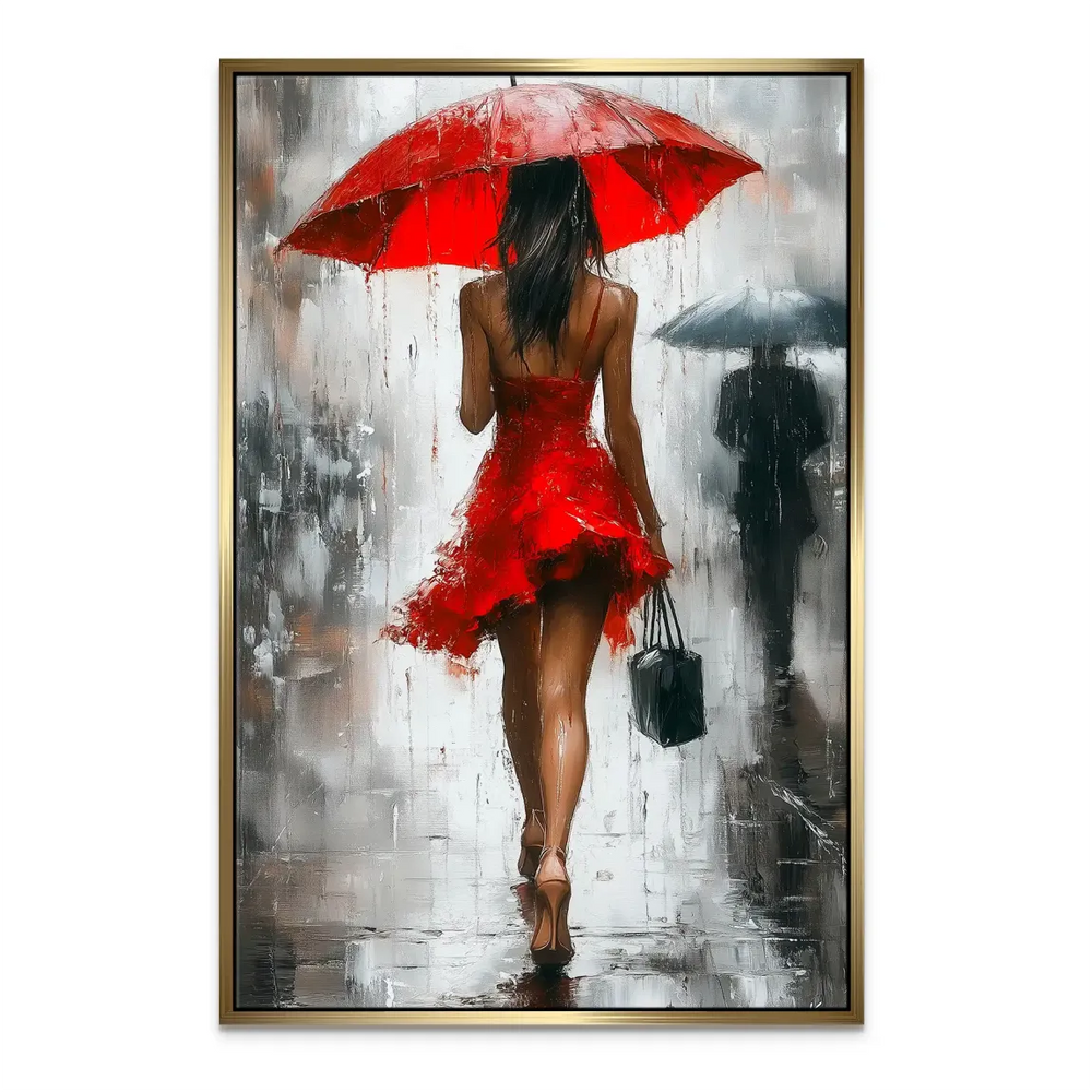 Softly blurred background figure and raindrop textures in modern wall art
