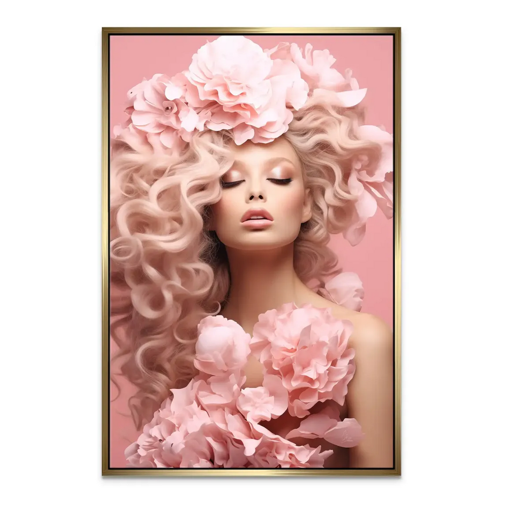Elegant female figure with closed eyes and rose drapery for chic interiors.