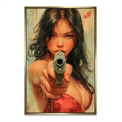 Dynamic fusion of hyperrealism and anime influences in a dramatic wall art portrait.
