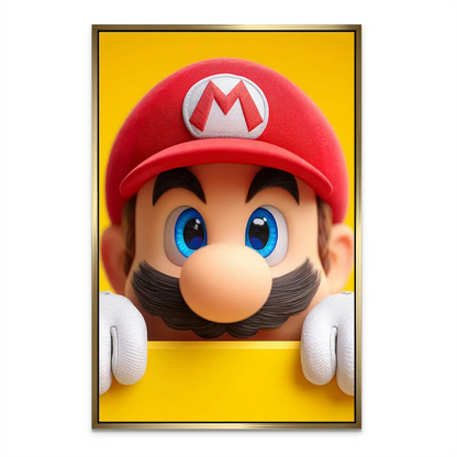 Mario icon canvas decor for game rooms and kids' spaces, with yellow and red hues.