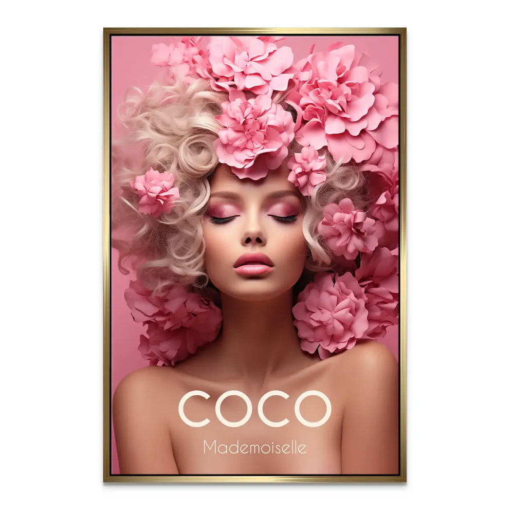 Monochrome pink background framing the fashion-inspired portrait