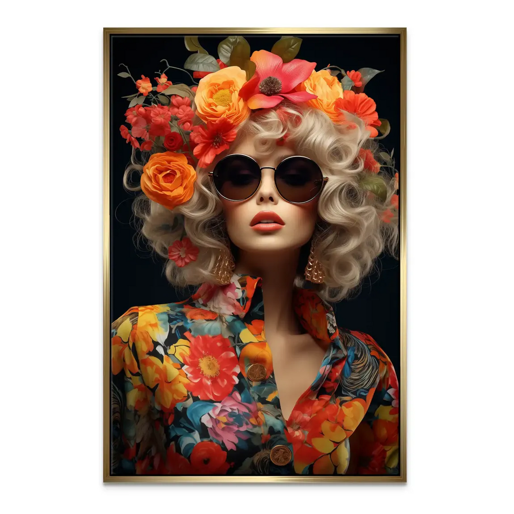 Floral Glamour Canvas Print Woman Portrait in Orange Flowers - Image 6