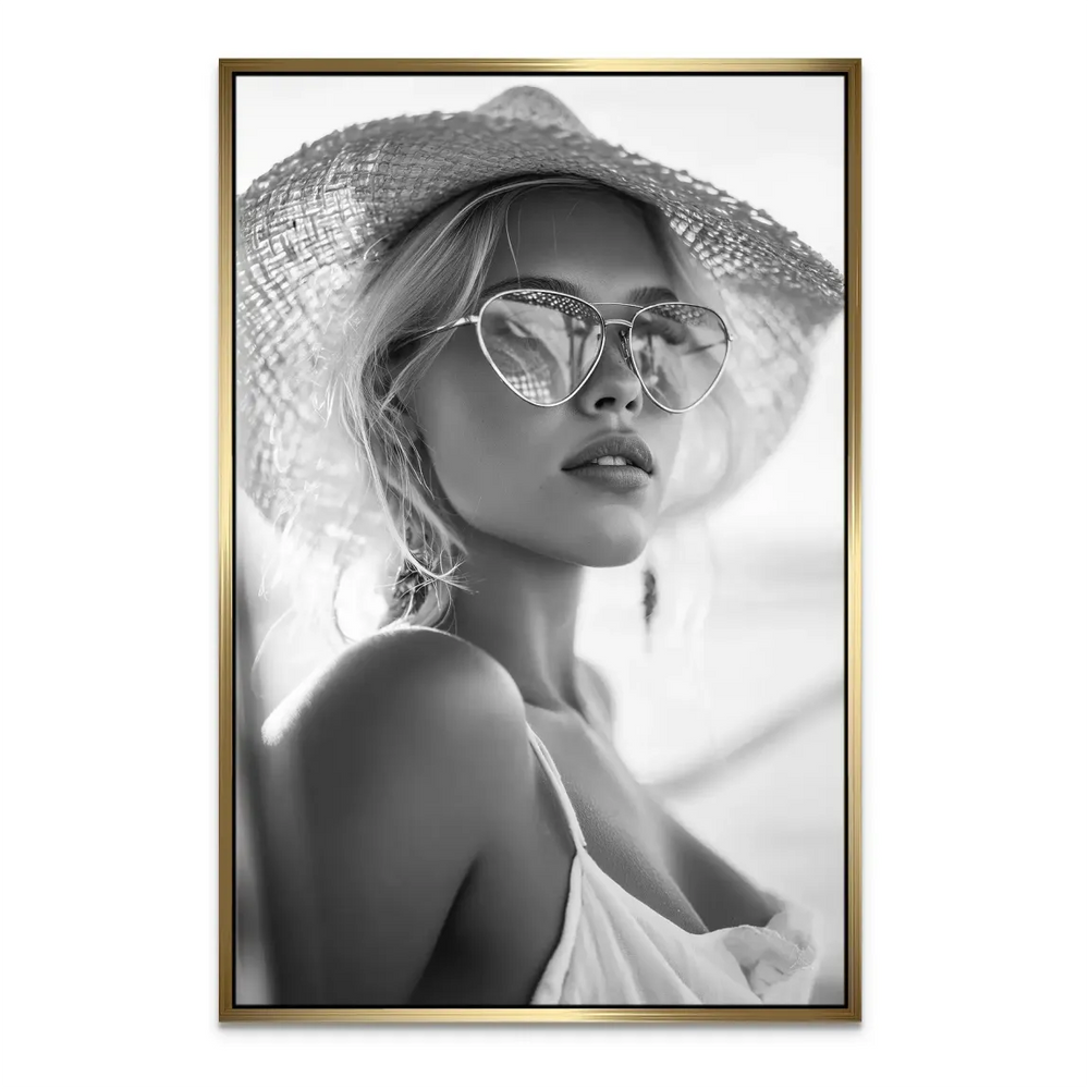 Summer Glam Noir Canvas Print - Chic Black & White Portrait in Fashion - Image 8