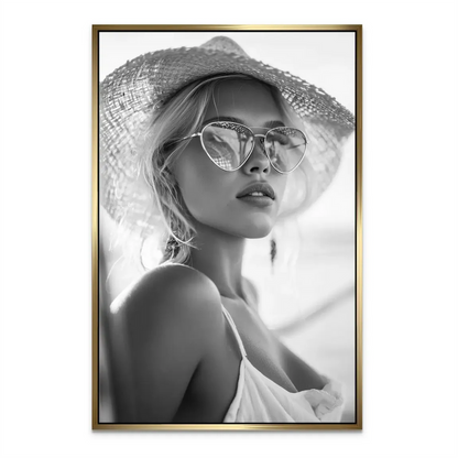 Summer Glam Noir Canvas Print - Chic Black & White Portrait in Fashion - Image 8