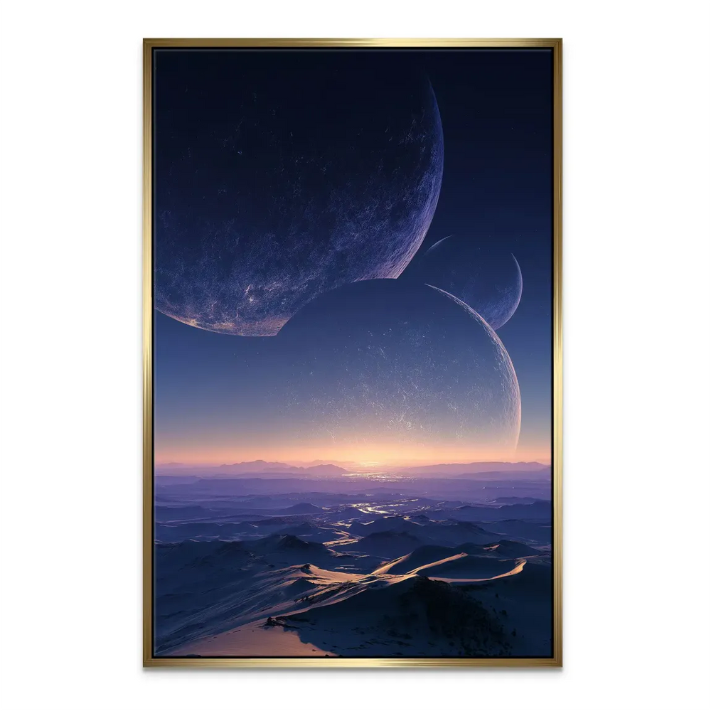 Vertical composition emphasizing depth and grand scale of an otherworldly scene.