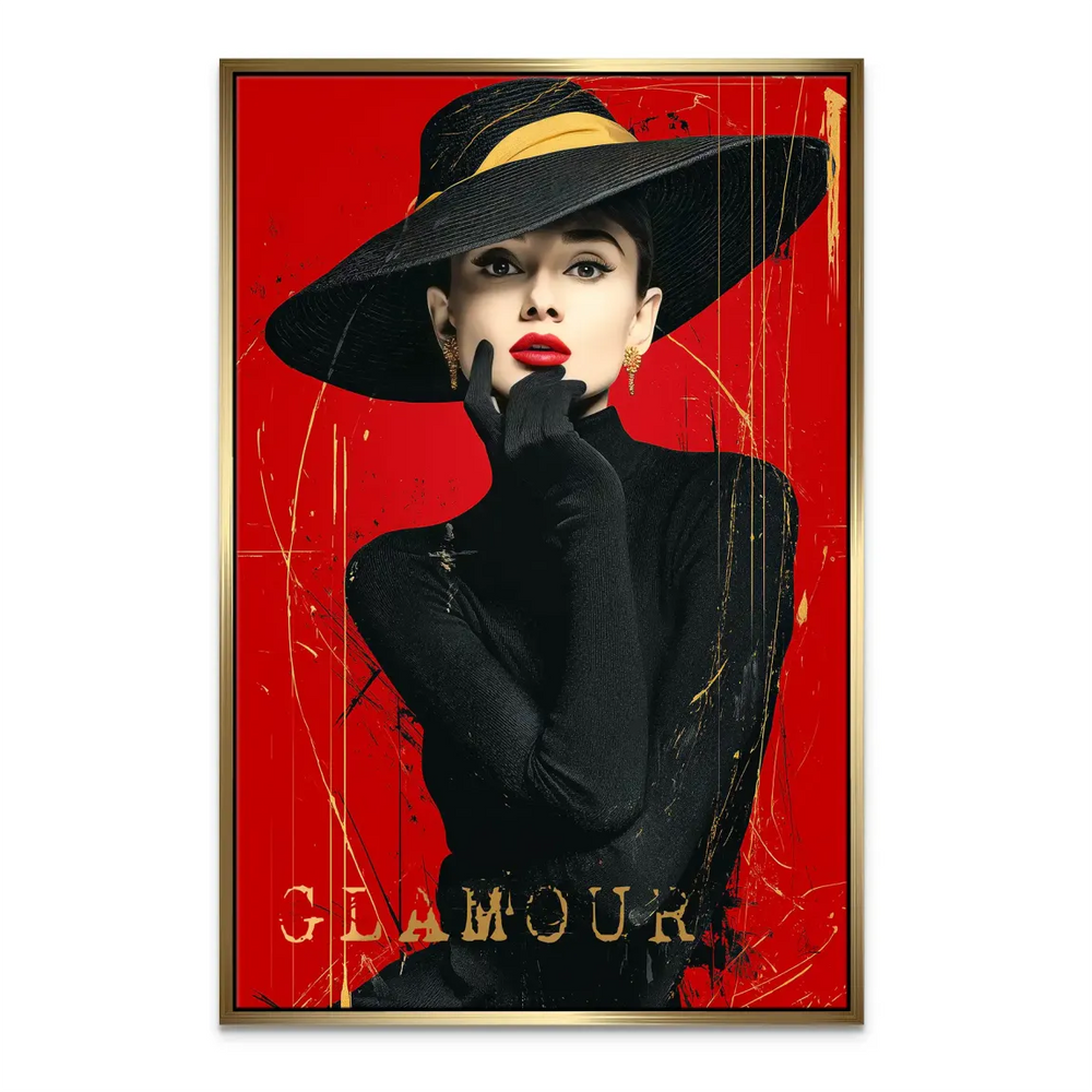 Distressed pop-art style wall art in black and gold tones
