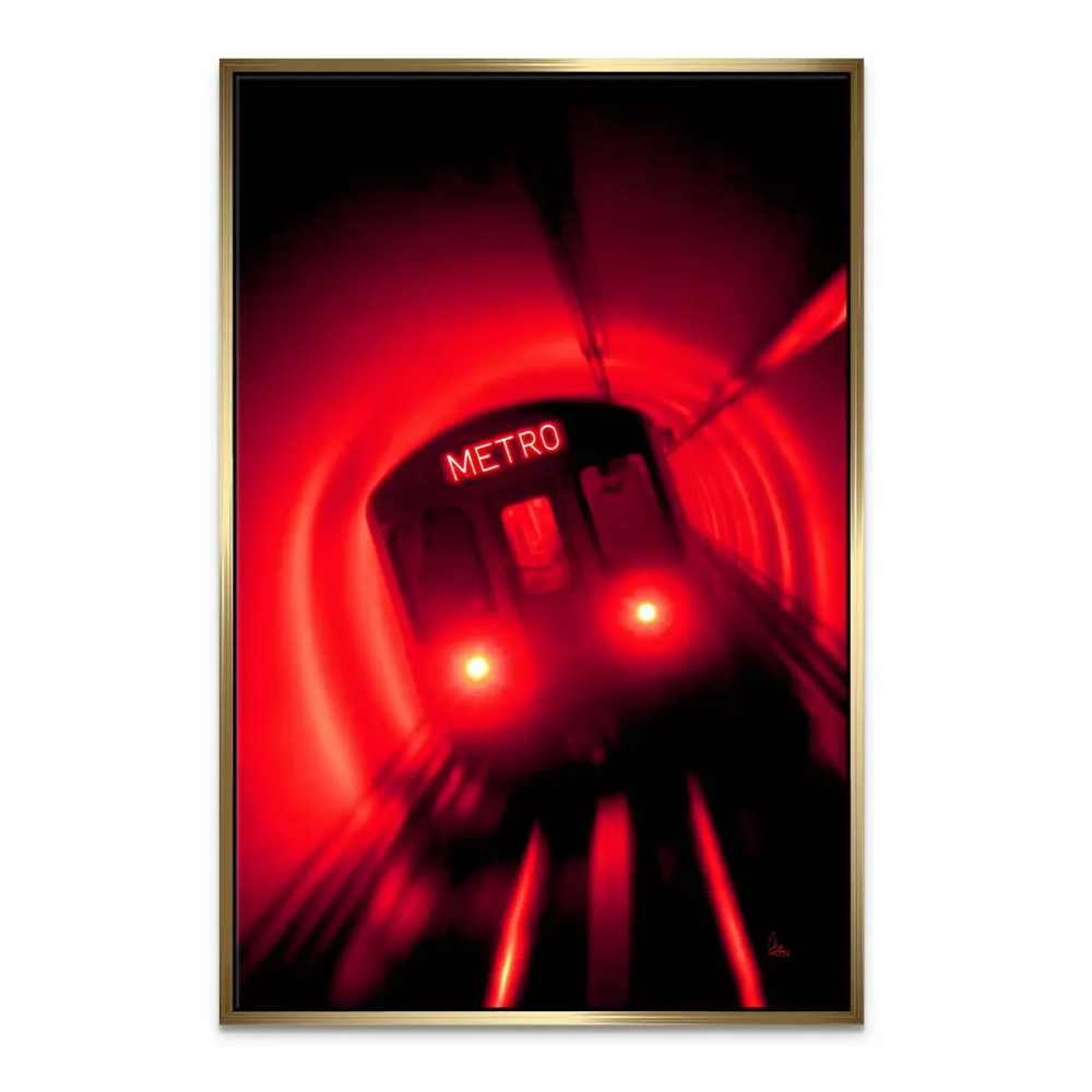 Industrial style canvas art with bold red neon tones