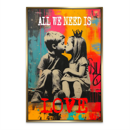 Red LOVE text at the bottom of the artwork emphasizing the love message