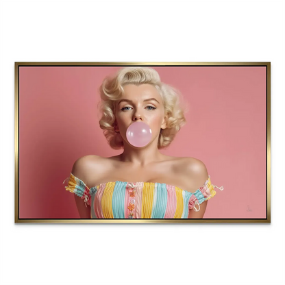 Iconic blonde curls and blue eyes captured in a whimsical modern pop-art design.