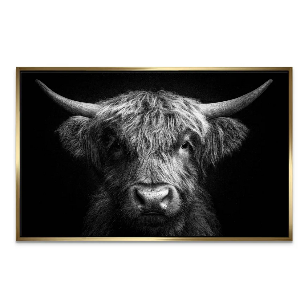 Noble Highland Cow Canvas Art - Black & White Wall Decor - Image 6