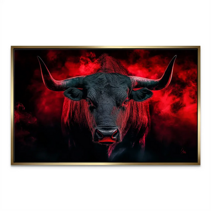 High-contrast wildlife art with deep black fur and crimson smoke.