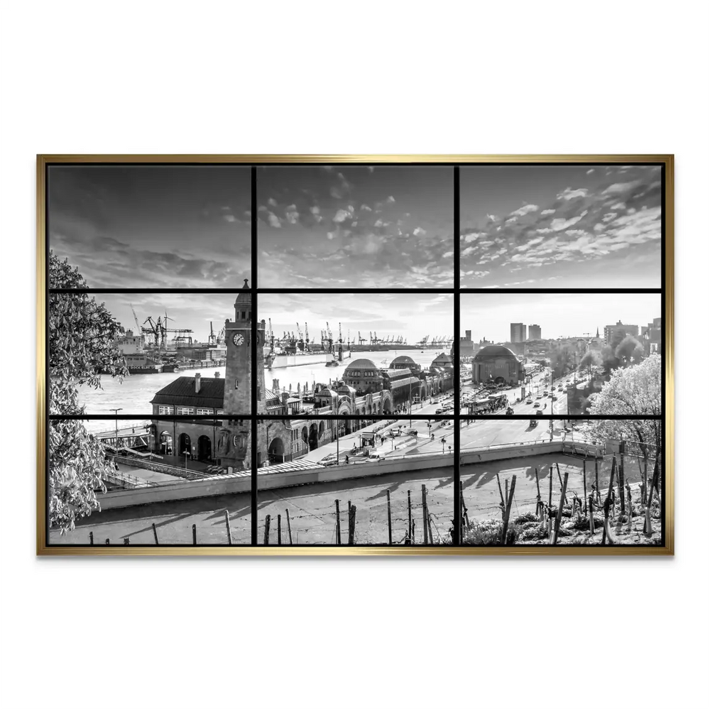 High-angle view of historic Hamburg skyline