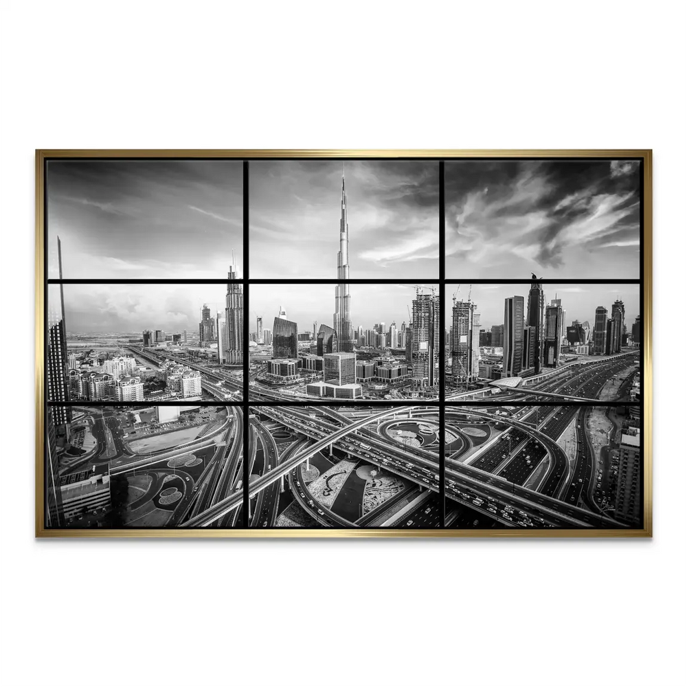 Evening cityscape with dramatic shadows across Dubai's modern towers