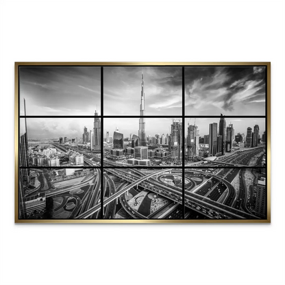 Evening cityscape with dramatic shadows across Dubai's modern towers
