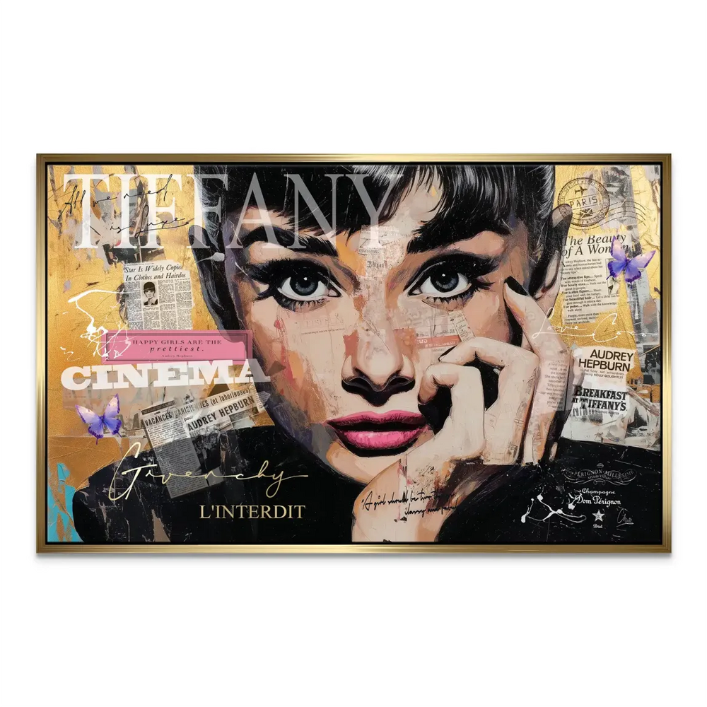 Typography elements TIFFANY and CINEMA integrated into the glam street-art inspired piece.