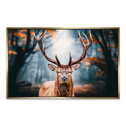 Canvas art of wildlife showing a stately deer in a peaceful woodland scene.