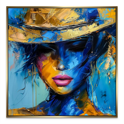 Vibrant blue and gold color palette with painterly texture on canvas