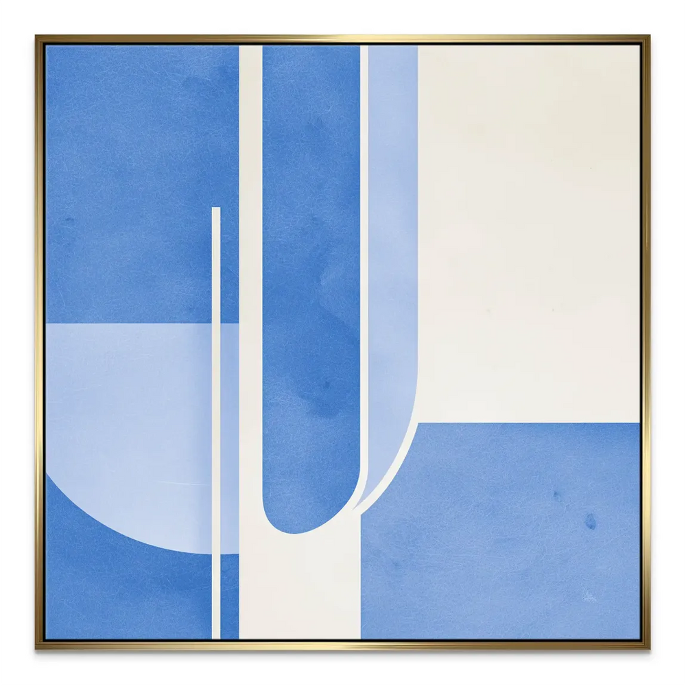 Serene blue tones and crisp shapes in geometric wall decor