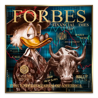 Dynamic finance-themed wall art suitable for studies or living rooms, blending pop art and financial graphics.