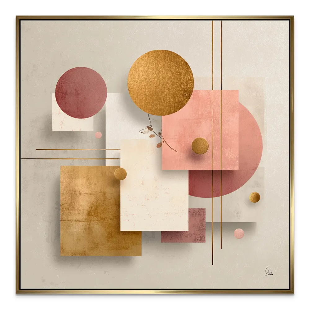 Subtle botanical sprig integrated into a modern geometric layout.