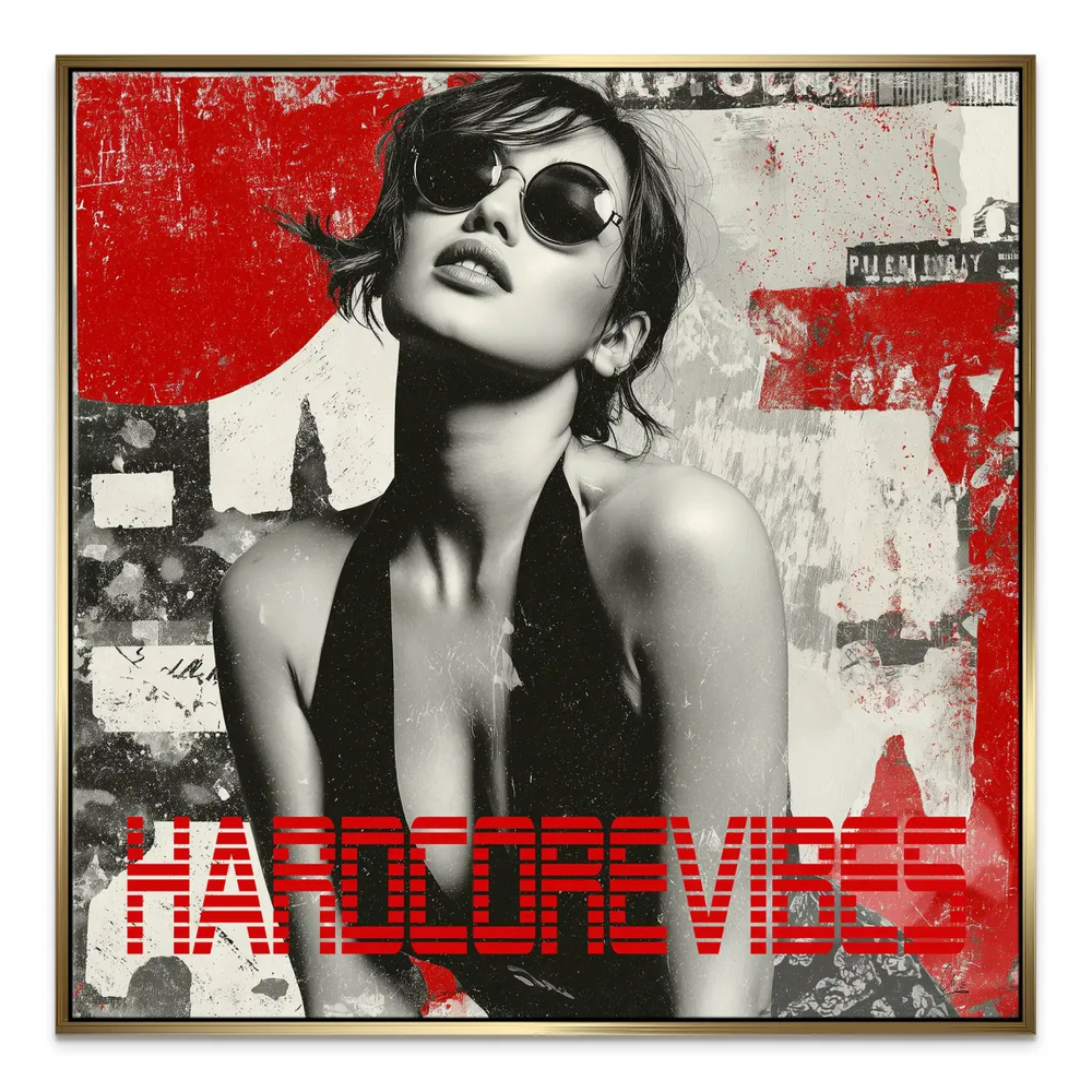Hardcore Vibes Canvas Wall Art - Black & White Portrait with Red - Image 6
