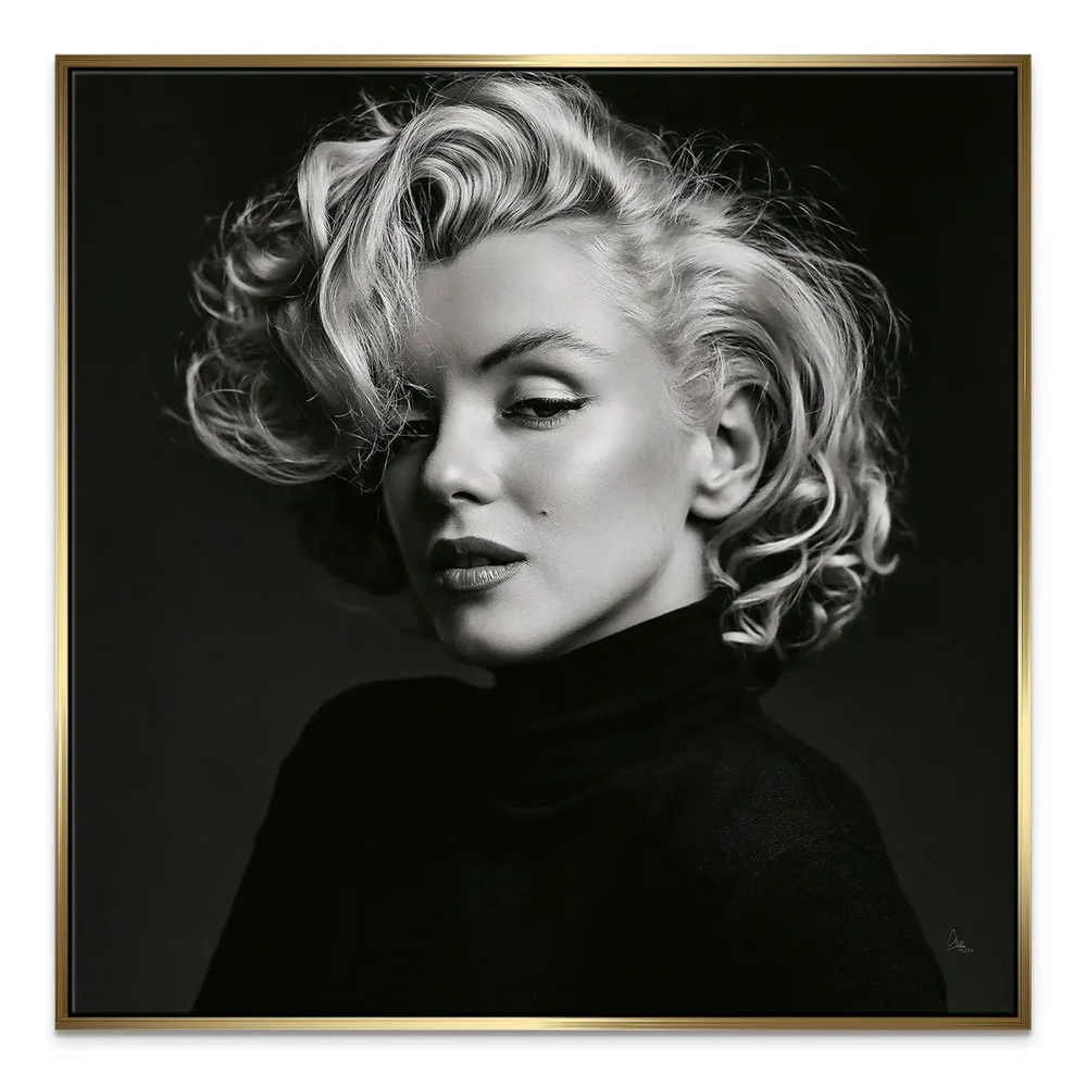 Elegant black-and-white Marilyn Monroe art with dramatic lighting.