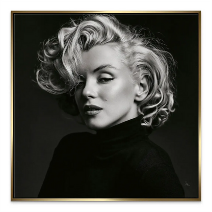 Elegant black-and-white Marilyn Monroe art with dramatic lighting.