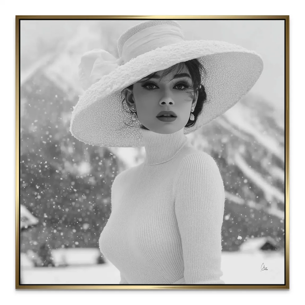Full portrait with classic Hollywood glamour in a frosty landscape.