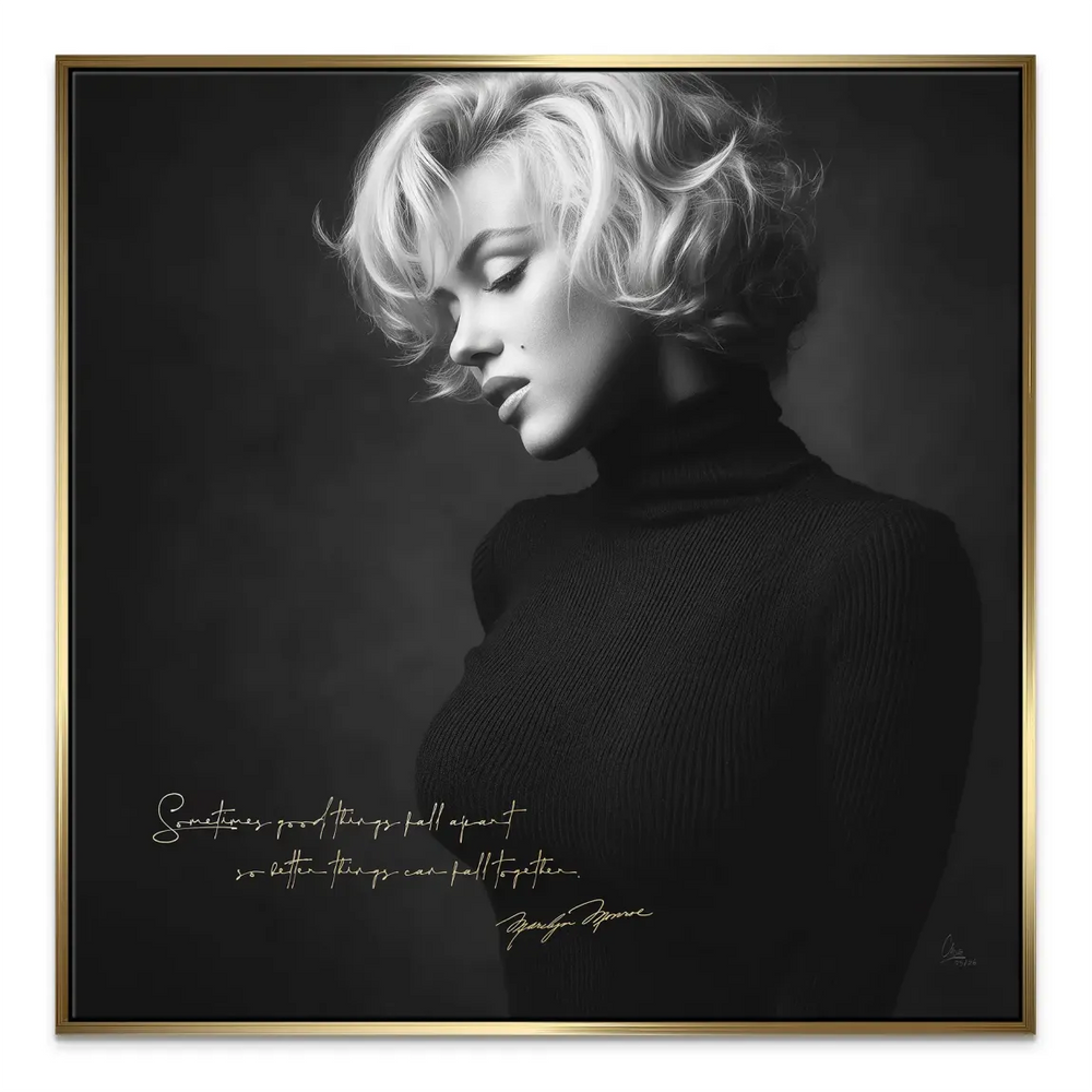 Marilyn Monroe signature under the gold quote on wall art canvas