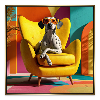 Stylized cheerful dog portrait with retro vibe for modern living rooms