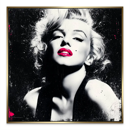 Neon pink lips accent on classic Hollywood glamour artwork on canvas