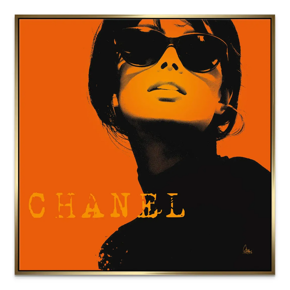 Chanel-inspired fashion illustration on canvas wall decor.