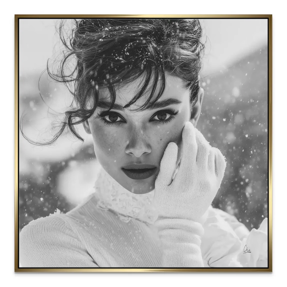 Timeless Hollywood glamour captured in grayscale canvas art